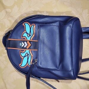 Mini Blue Embroidered Backpack